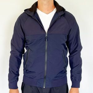 H&M men’s navy blue hooded windbreaker jacket size medium